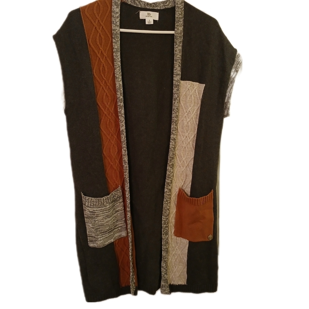 DG Simpli Zen Women's Multicolor Knit Open Cardigan Cozycore Vest Size Small - Picture 2 of 8